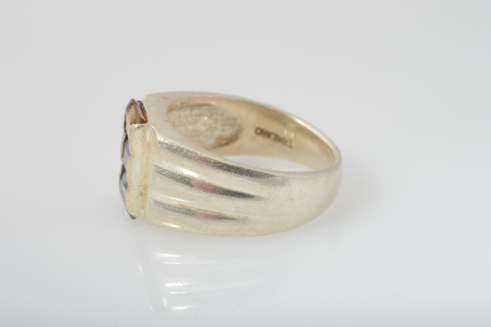 Sterling Silver Citrine Amethyst and Blue Topaz Rings