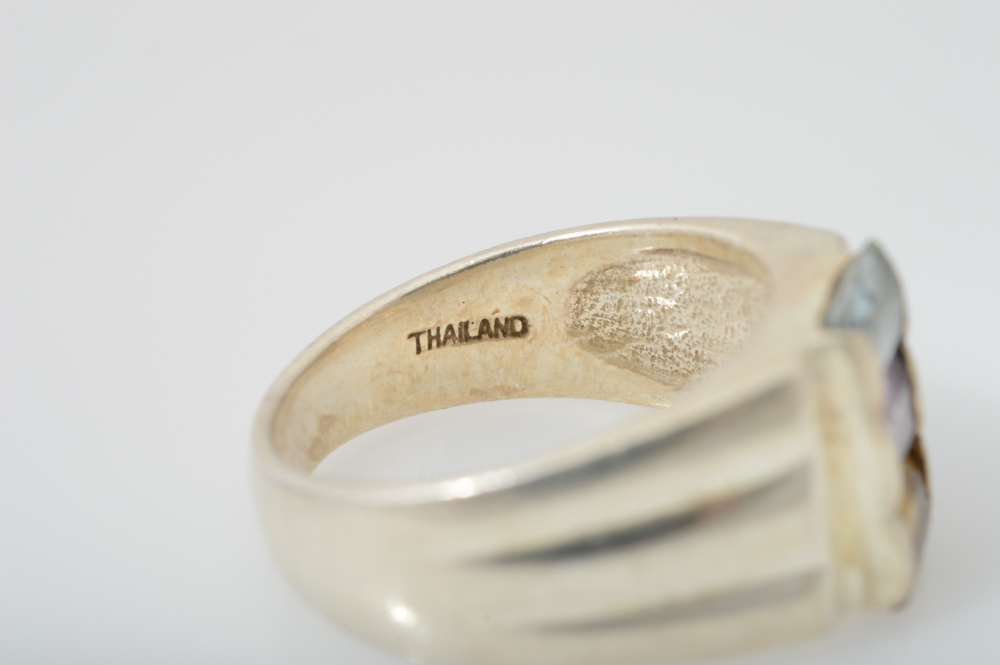 Sterling Silver Citrine Amethyst and Blue Topaz Rings