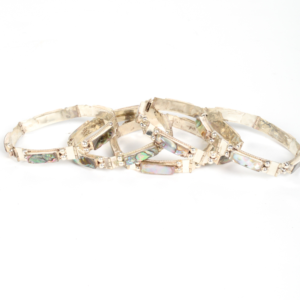 Multiple Sterling and Abalone Bracelets