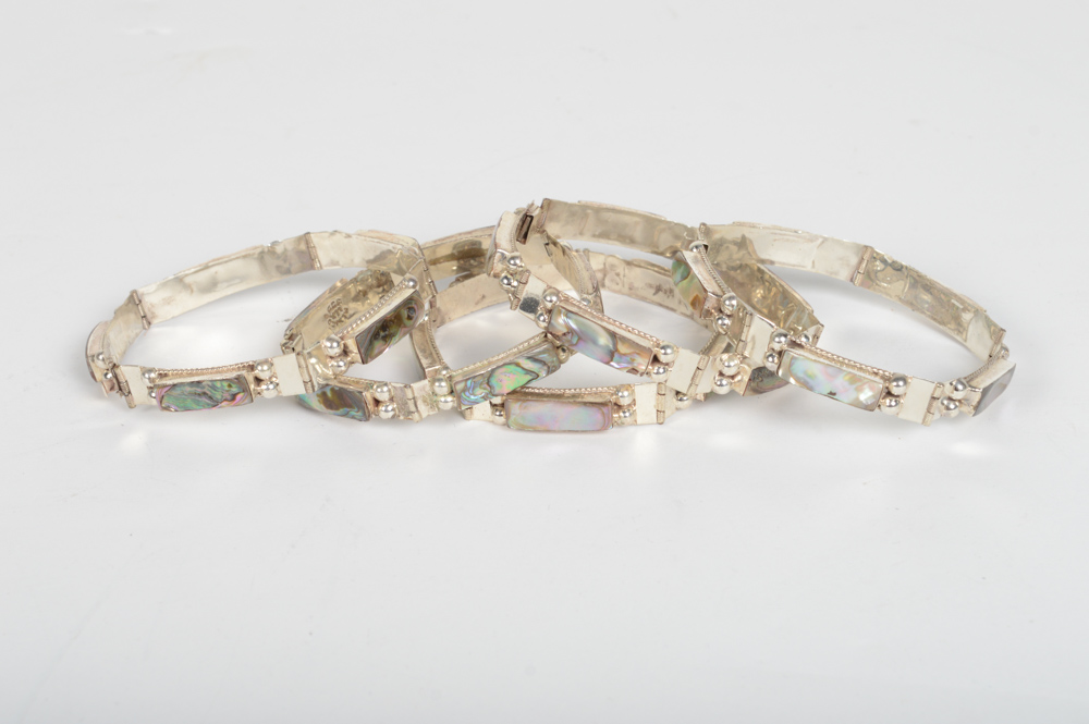 Multiple Sterling and Abalone Bracelets