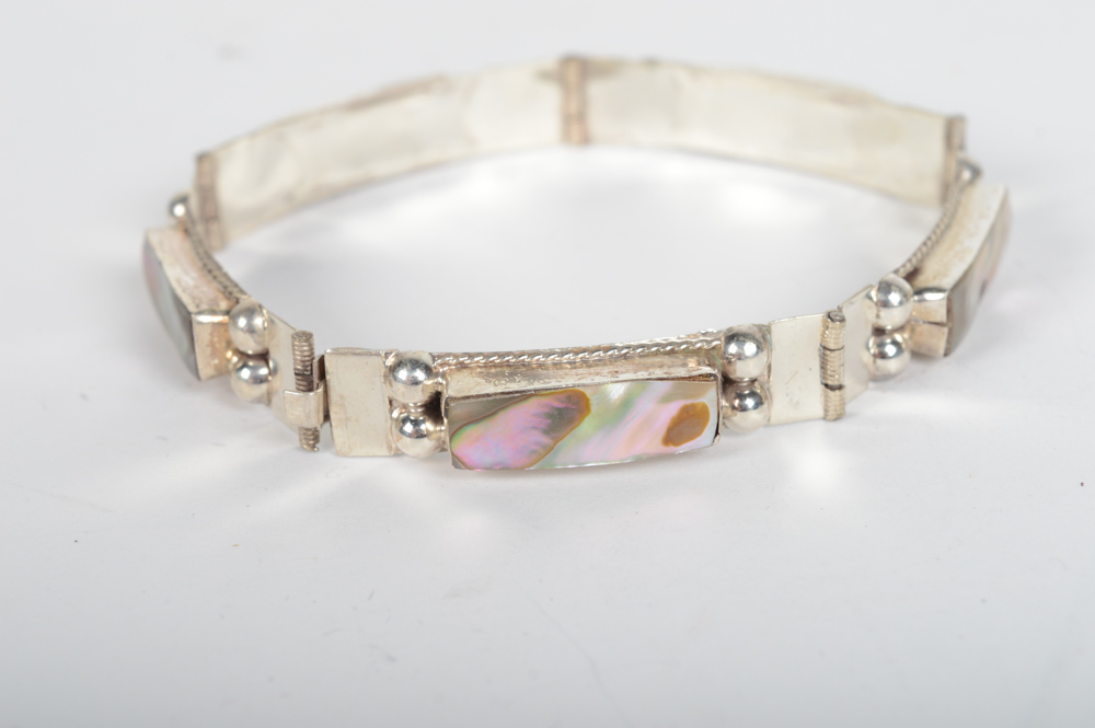 Multiple Sterling and Abalone Bracelets