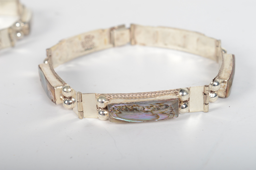 Multiple Sterling and Abalone Bracelets