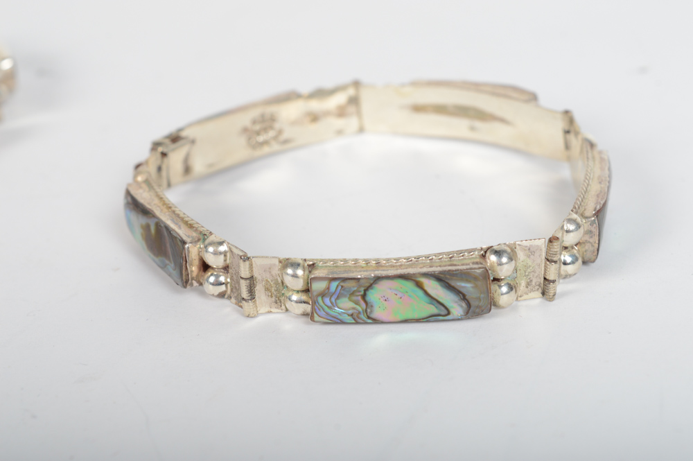 Multiple Sterling and Abalone Bracelets