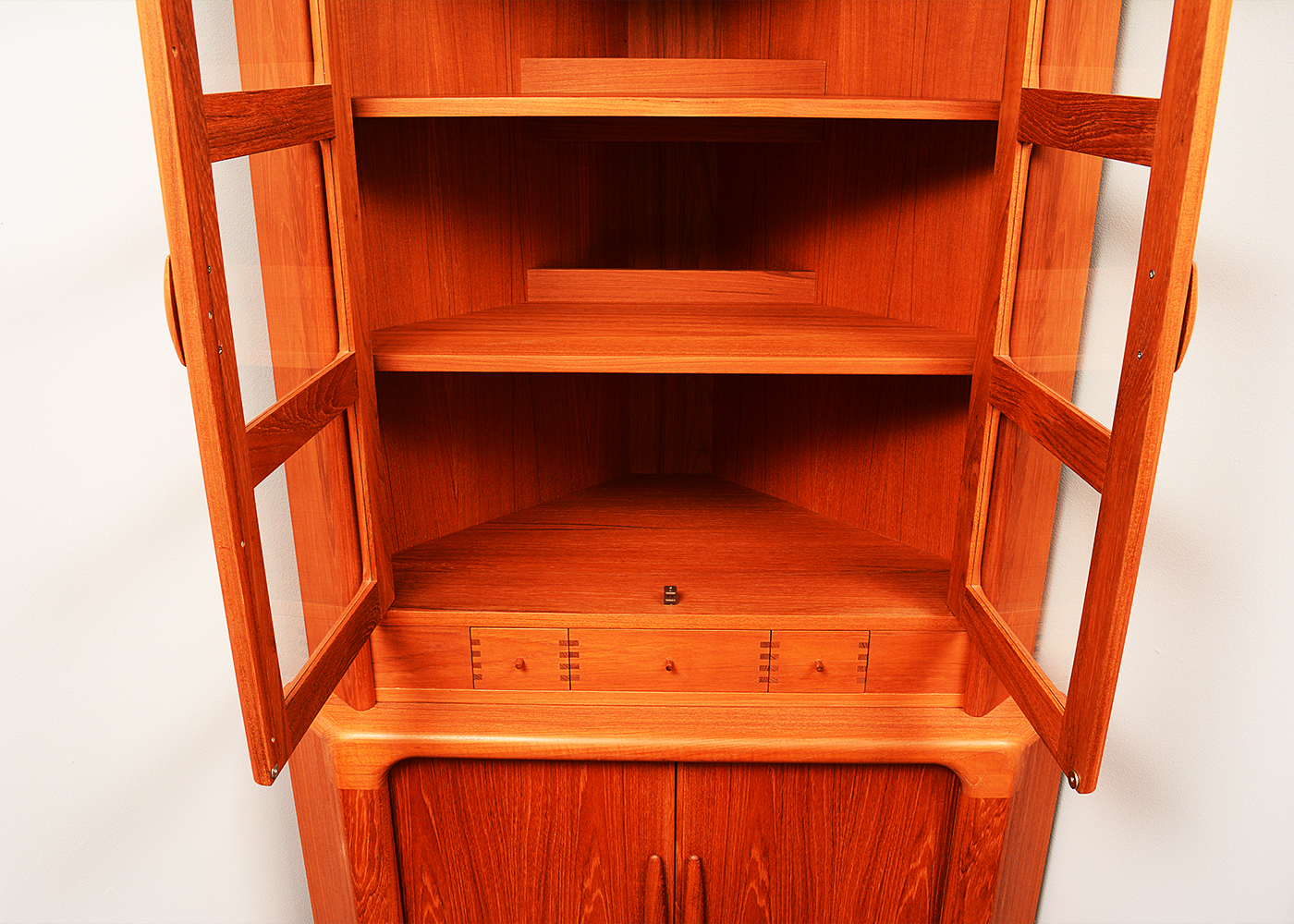 Mid Century Modern Illuminated Corner Cabinet