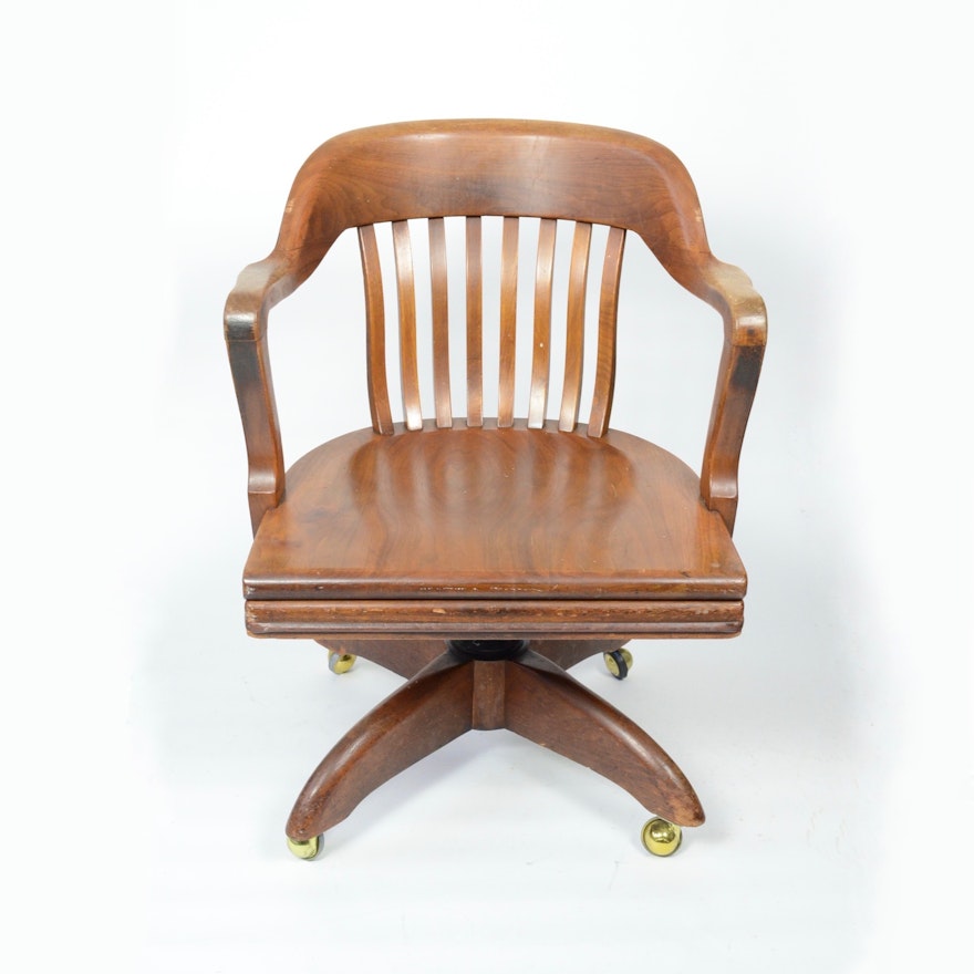 Vintage Walnut Banker's Chair by W.H. Gunlocke