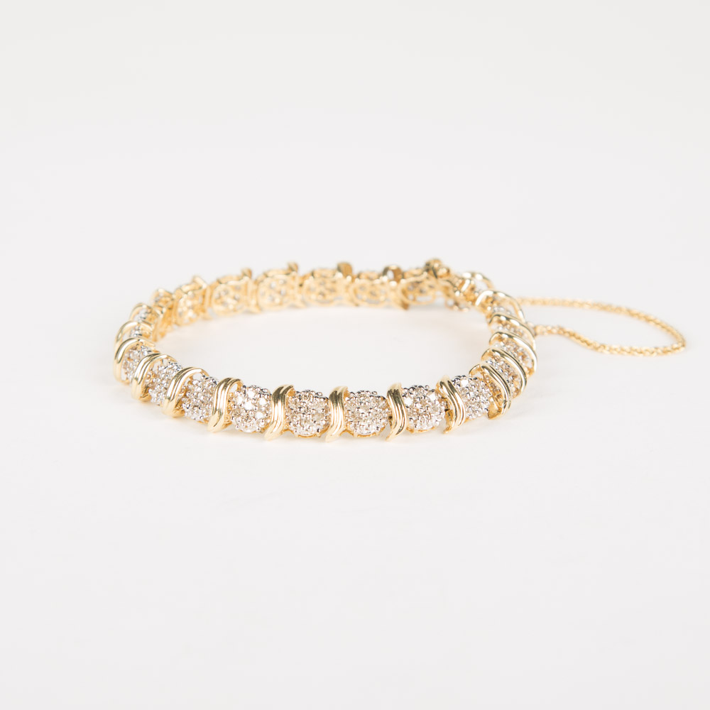 14K Gold and Diamond Cluster Bracelet