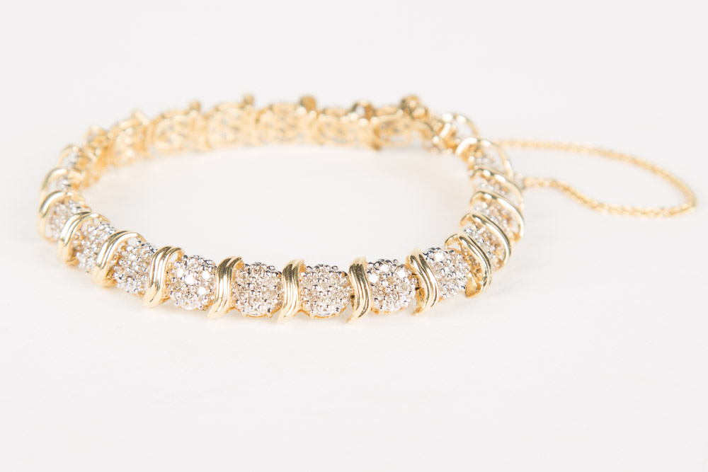 14K Gold and Diamond Cluster Bracelet