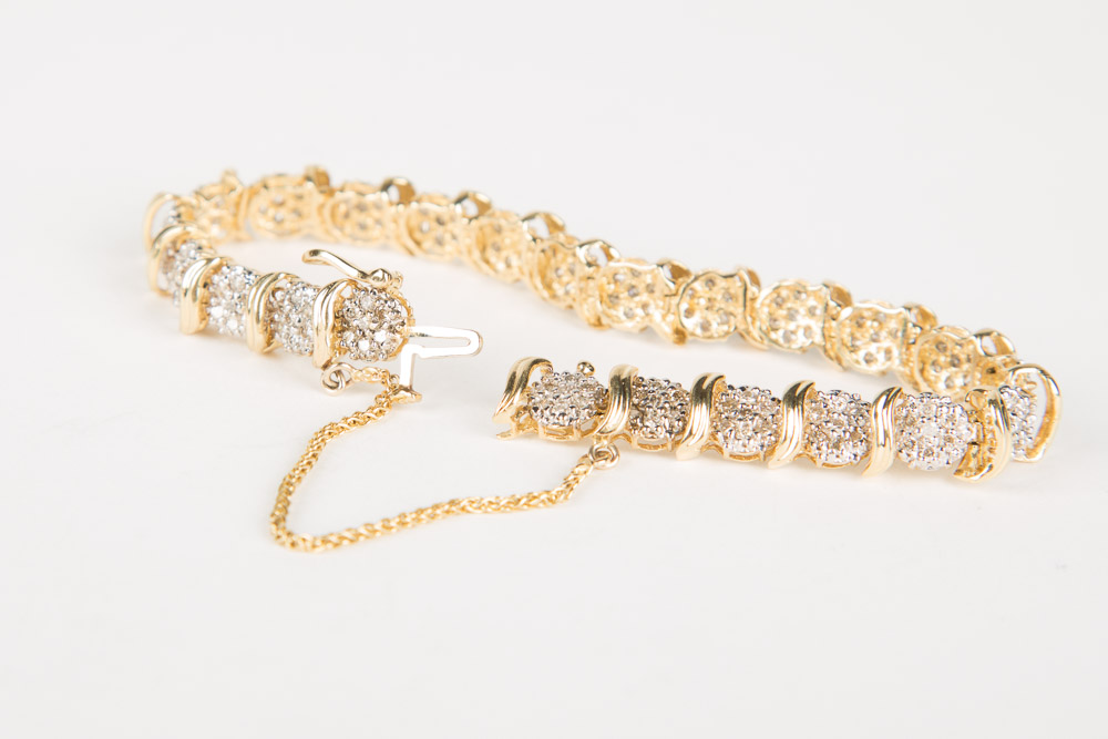 14K Gold and Diamond Cluster Bracelet