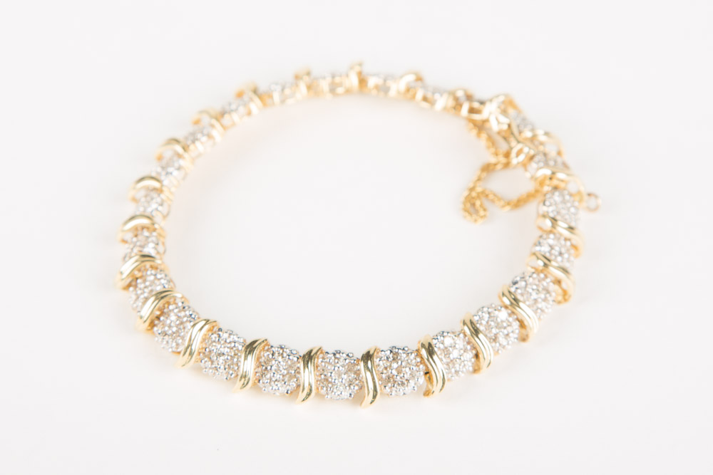 14K Gold and Diamond Cluster Bracelet