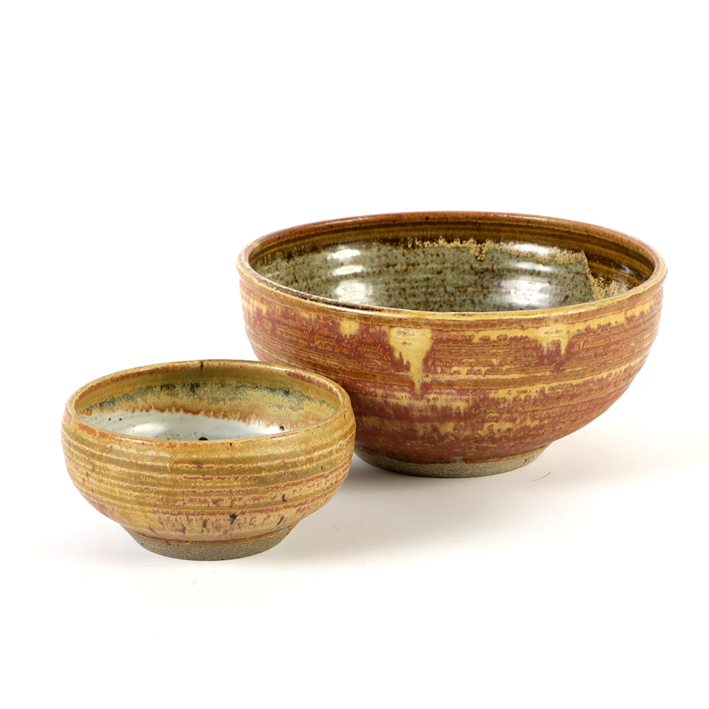 Pair of Karen Karnes Hand Thrown Stoneware Pottery Bowls