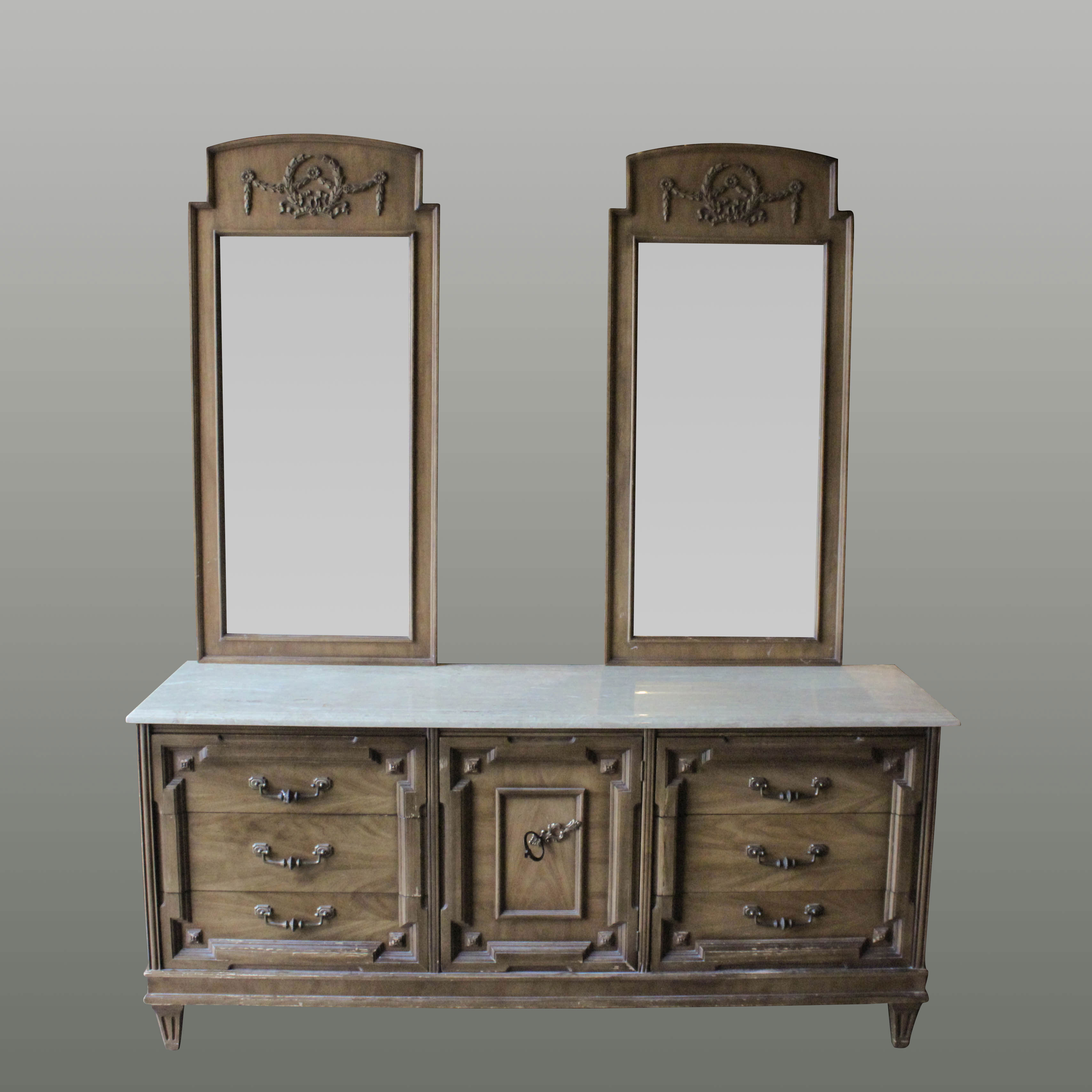 Vintage Marble Top Dresser With Mirrors