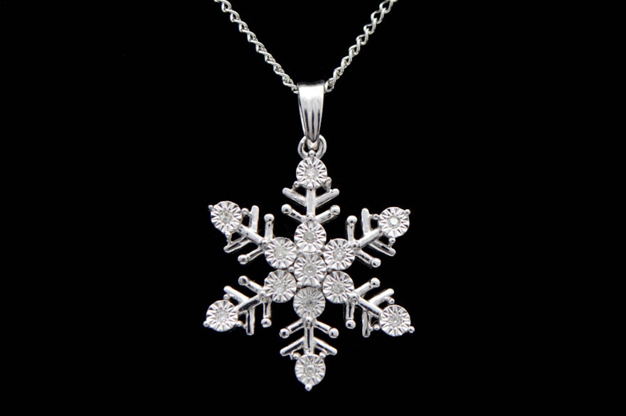 Sterling Silver and Diamond Snowflake Pendant with Chain