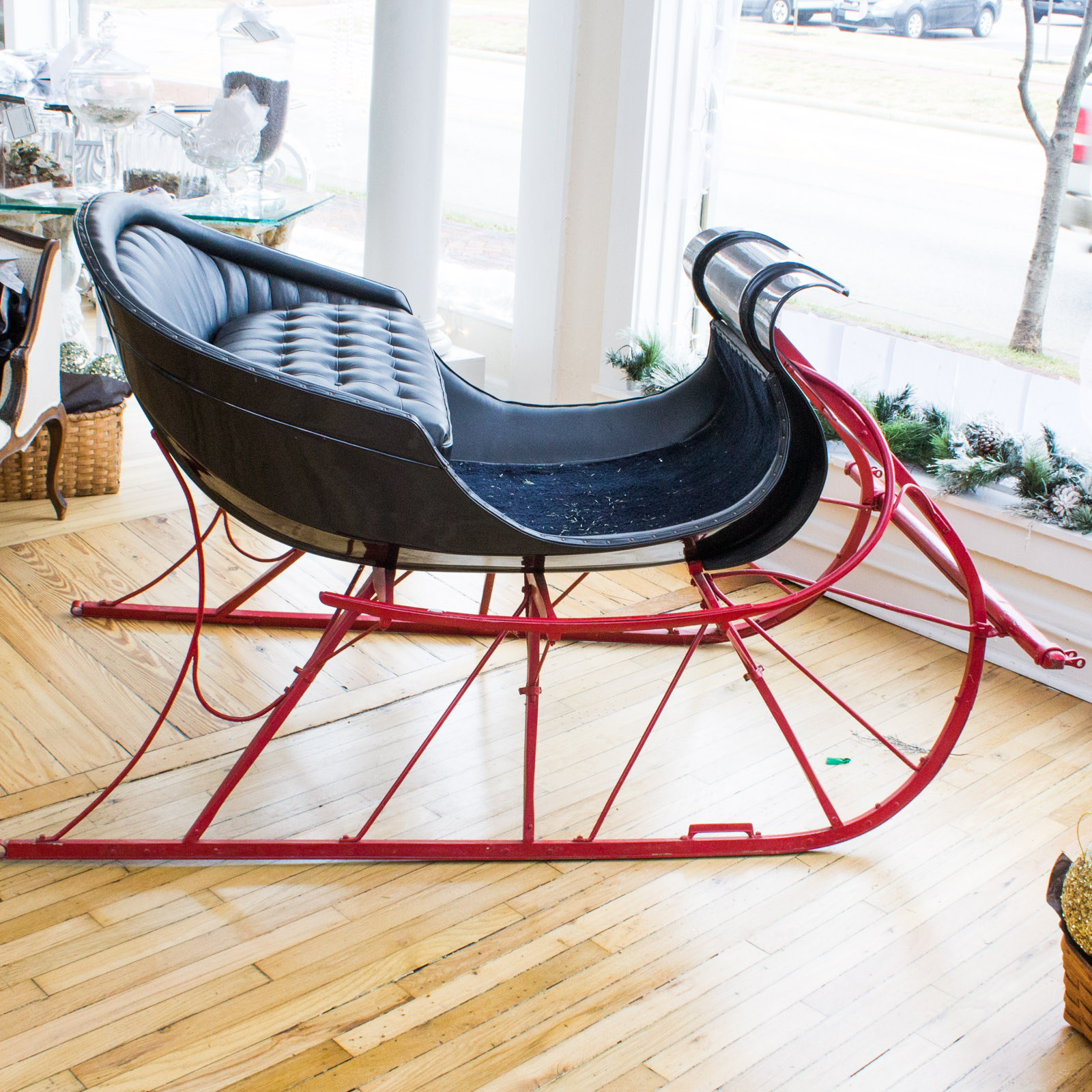 Fully Restored Sleigh with Tufted Leather Seat