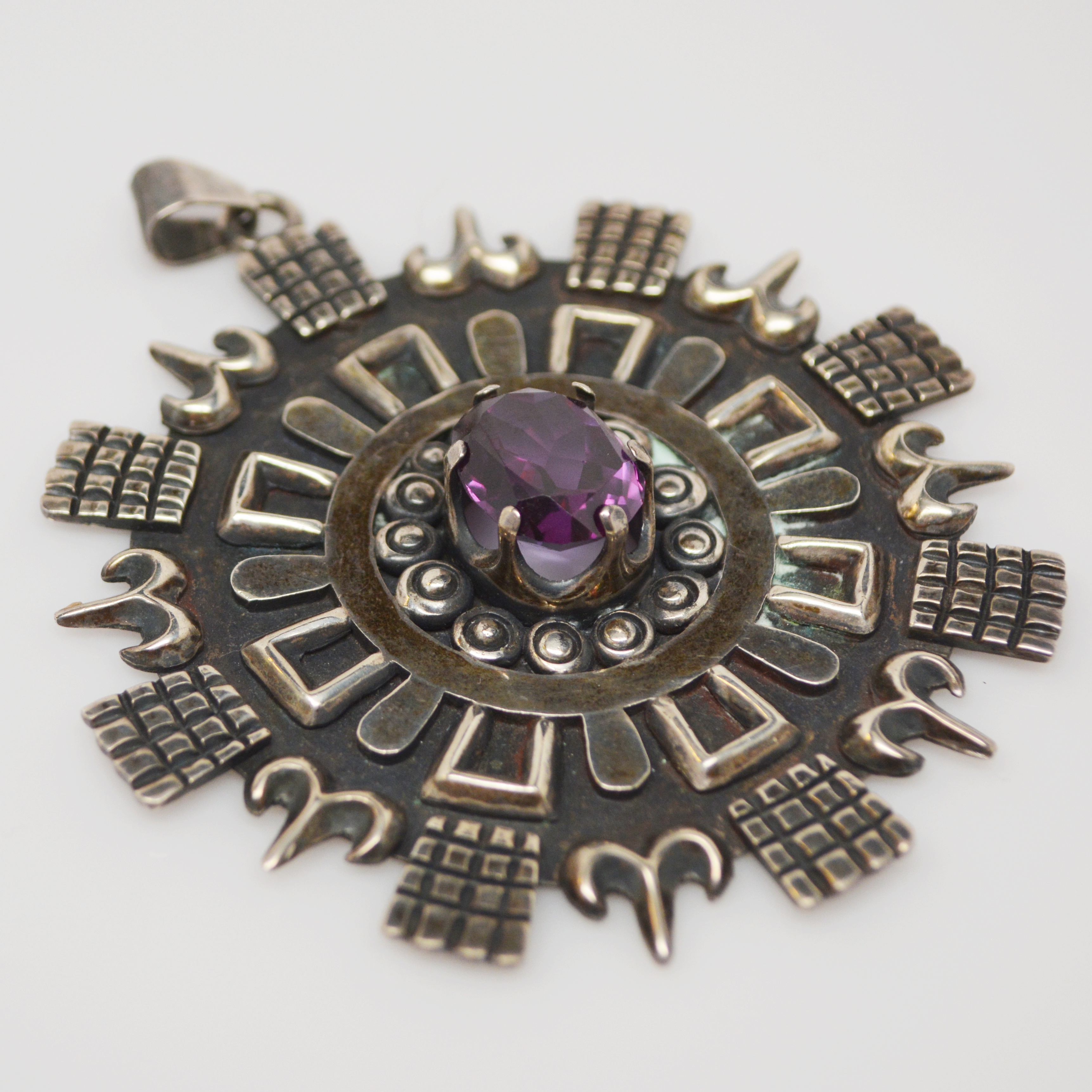 Sterling Silver Aztec Mexican Pendant