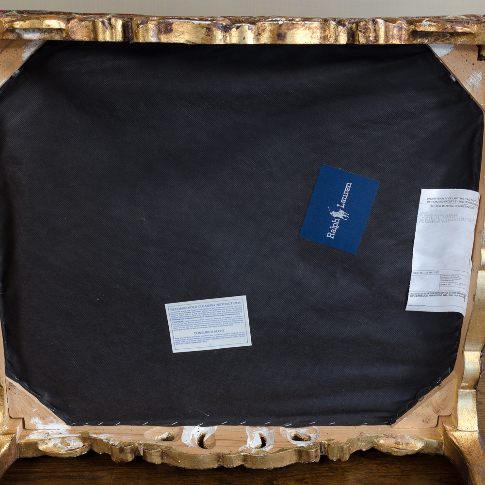 Ralph Lauren Velvet Upholstered Ottoman with Ornate Carved Base