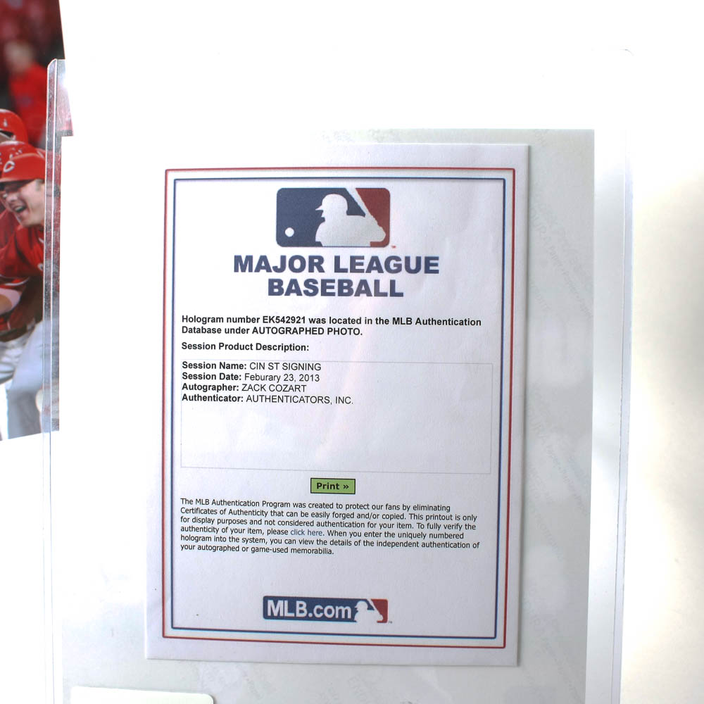 Zack Cozart of Cincinnati Reds Autographed Photographs