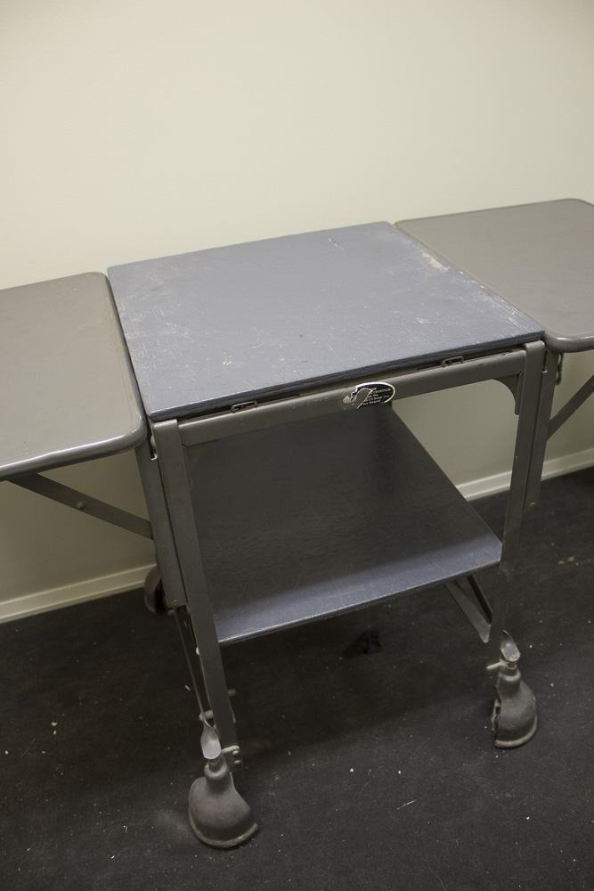 Vintage Metal And Wood Rolling Office Cart/Desk