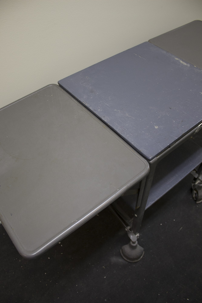 Vintage Metal And Wood Rolling Office Cart/Desk