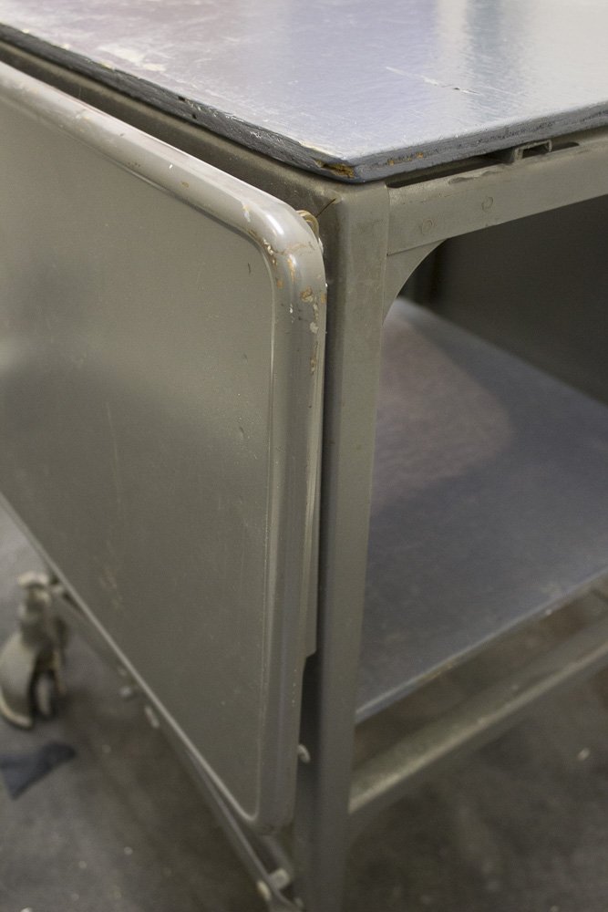 Vintage Metal And Wood Rolling Office Cart/Desk