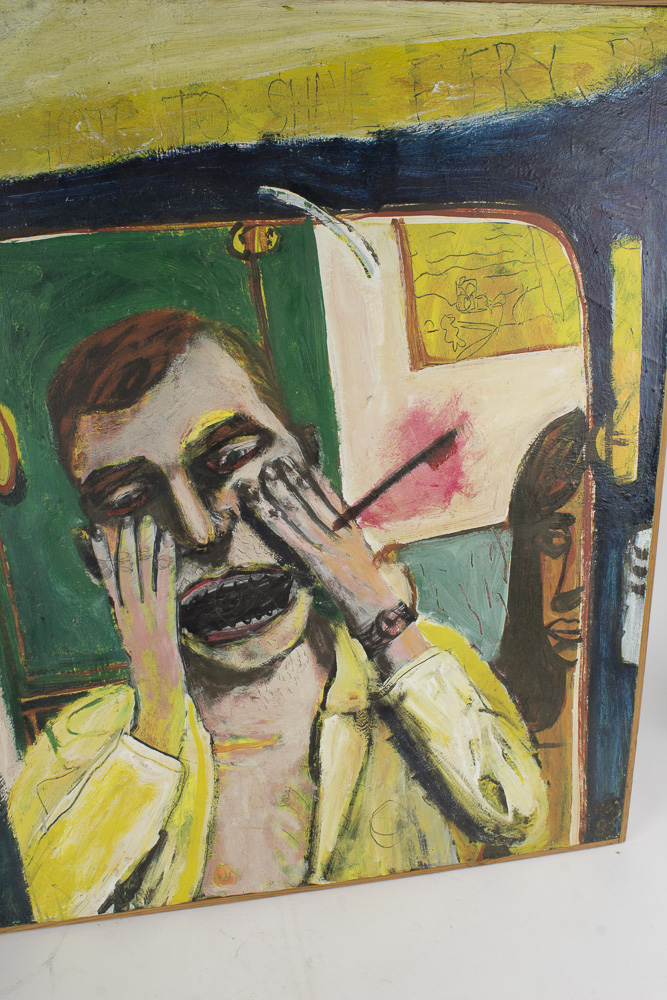 K. O'Brien Oil on Canvas Painting of Man Screaming After Shaving