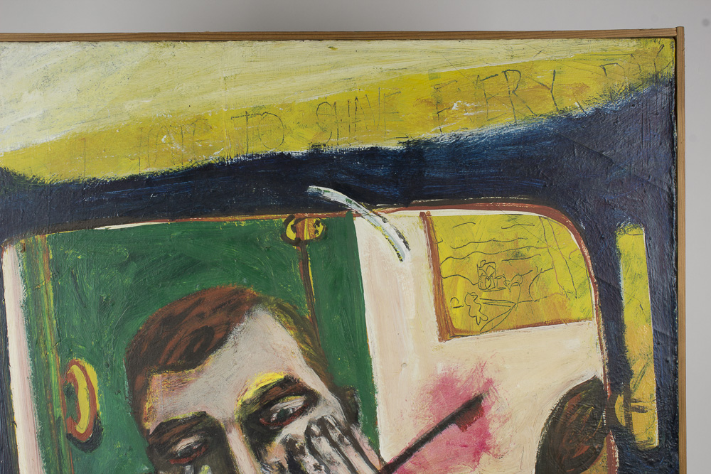 K. O'Brien Oil on Canvas Painting of Man Screaming After Shaving