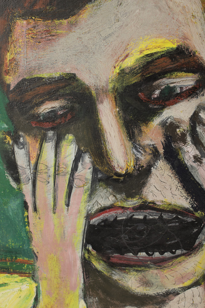 K. O'Brien Oil on Canvas Painting of Man Screaming After Shaving