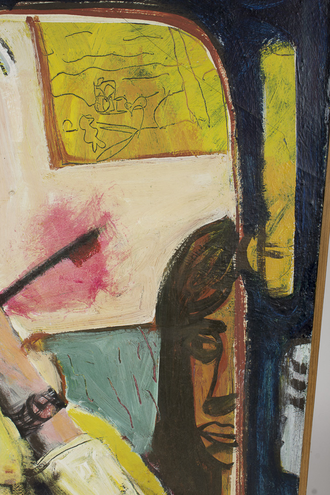 K. O'Brien Oil on Canvas Painting of Man Screaming After Shaving