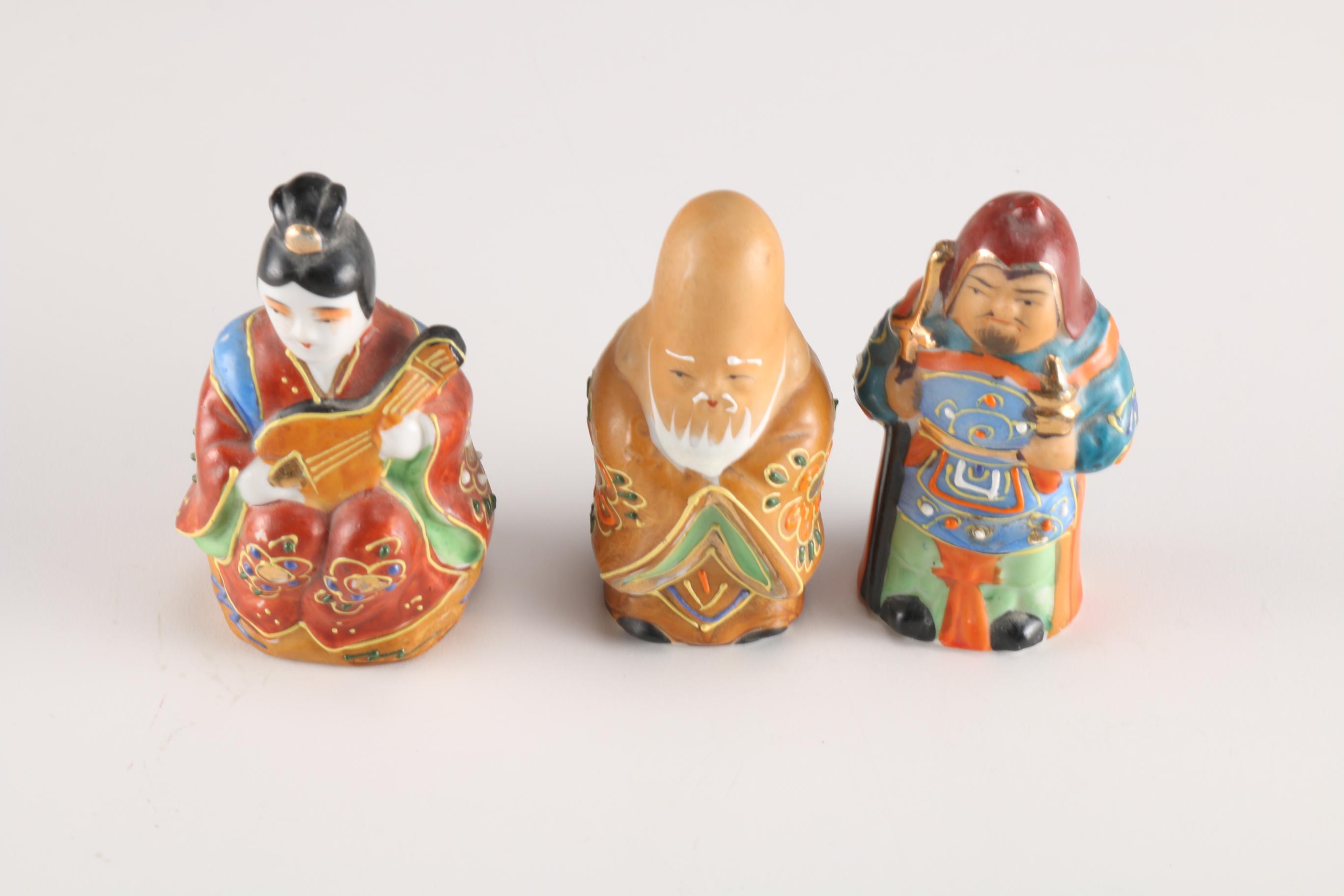 Japanese Kutani Ware Seven Lucky Gods Figurines
