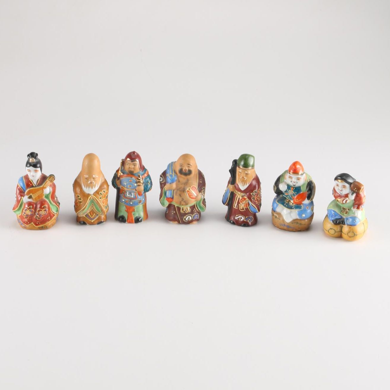 Japanese Kutani Ware Seven Lucky Gods Figurines