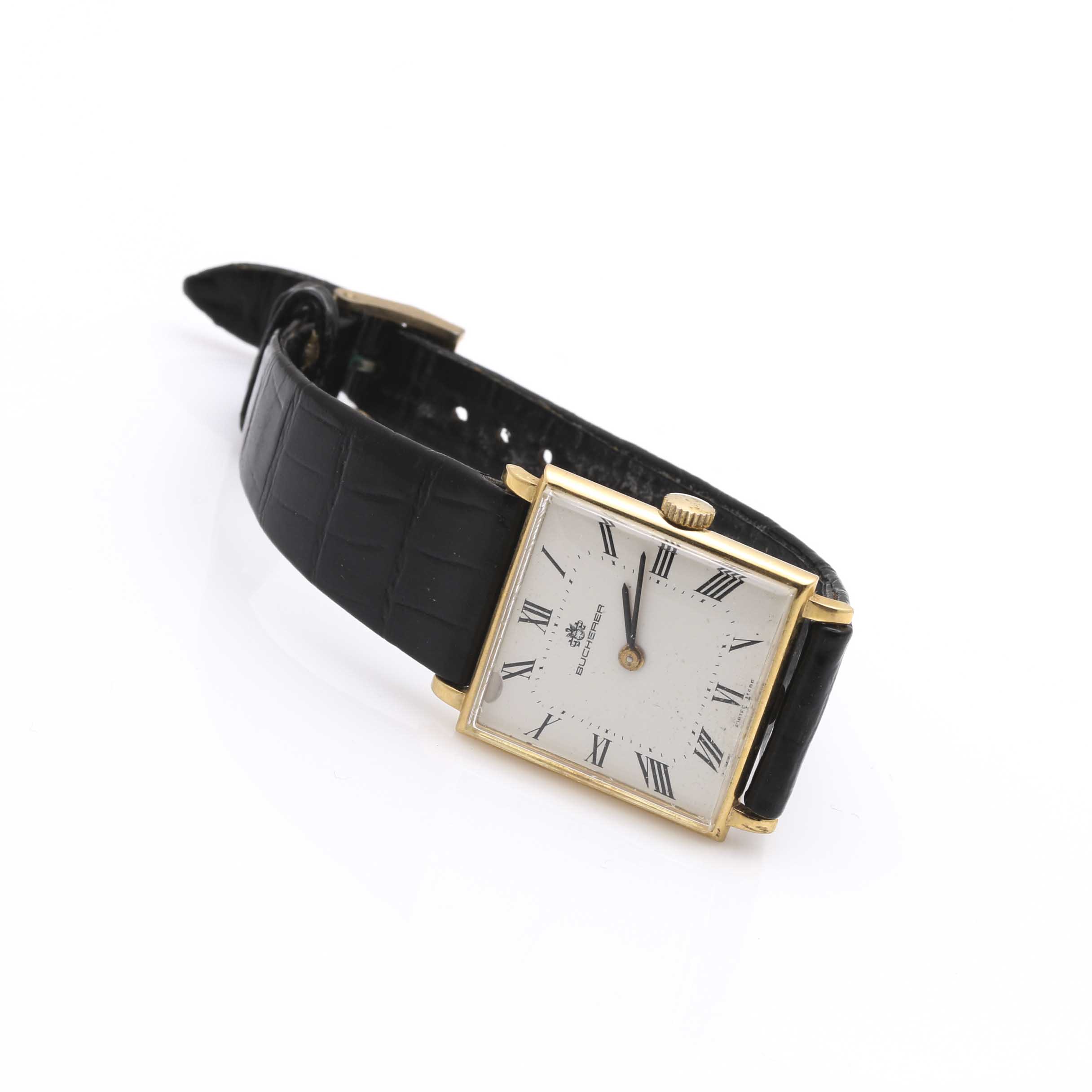 18K Gold and Black Leather Bucherer Watch
