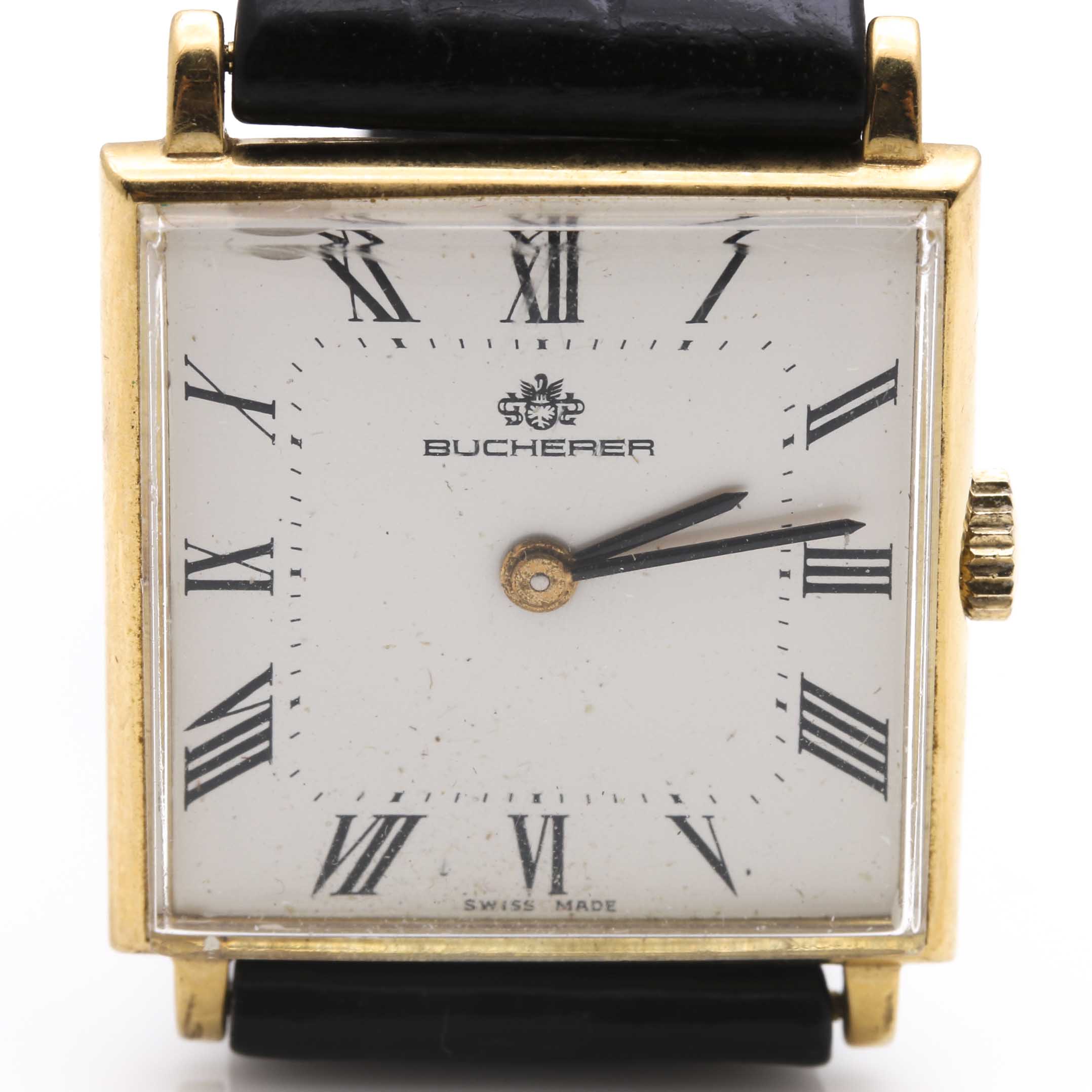 18K Gold and Black Leather Bucherer Watch