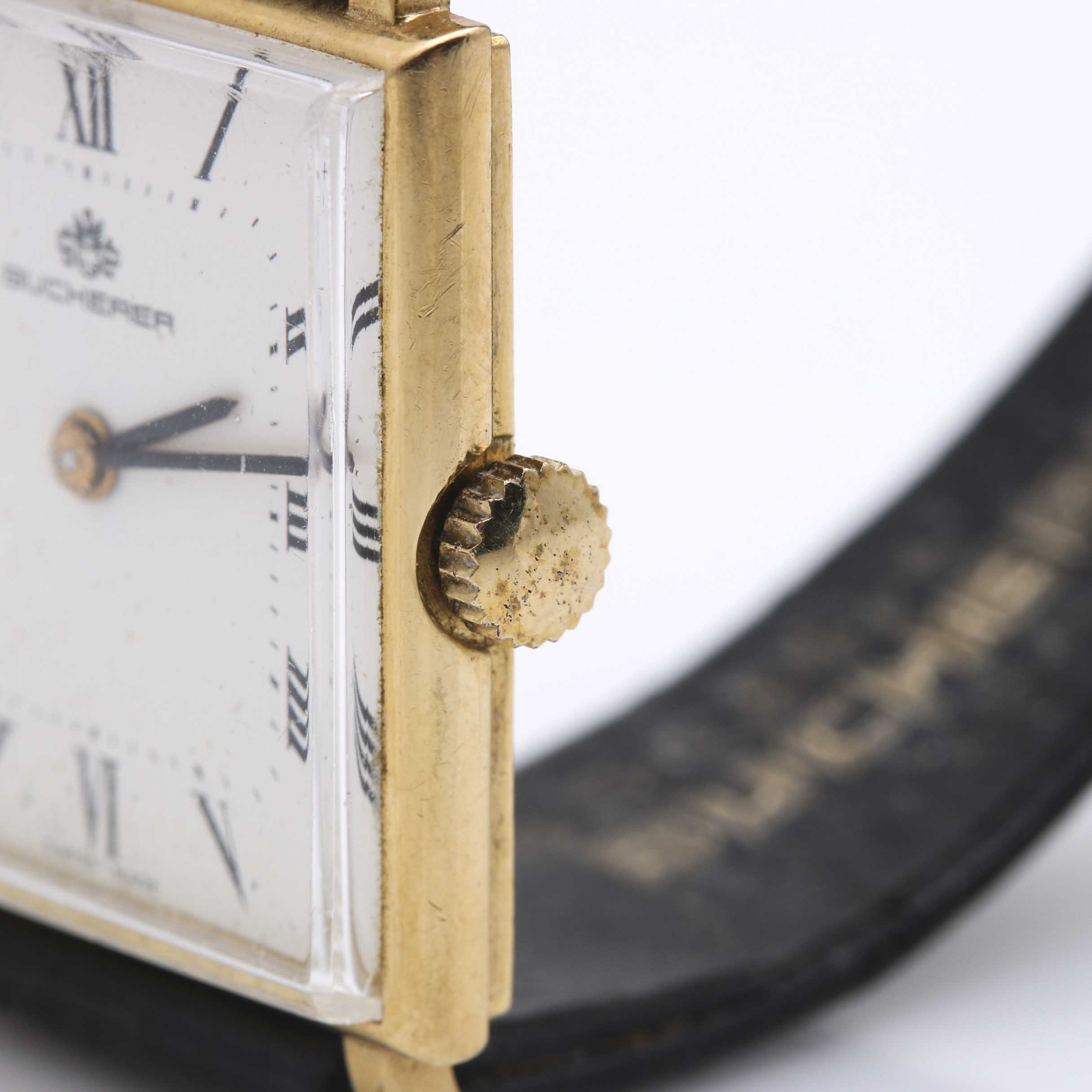 18K Gold and Black Leather Bucherer Watch