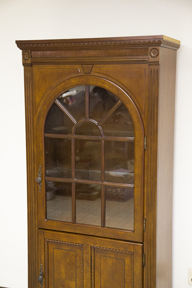 Oak Veneer Lighted Display Cabinet