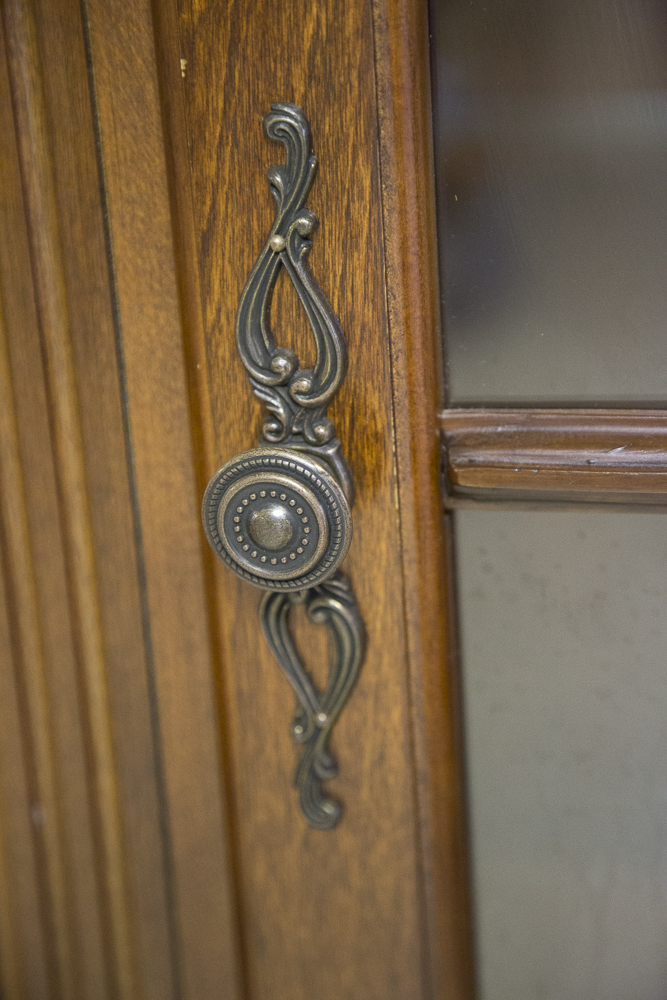 Oak Veneer Lighted Display Cabinet