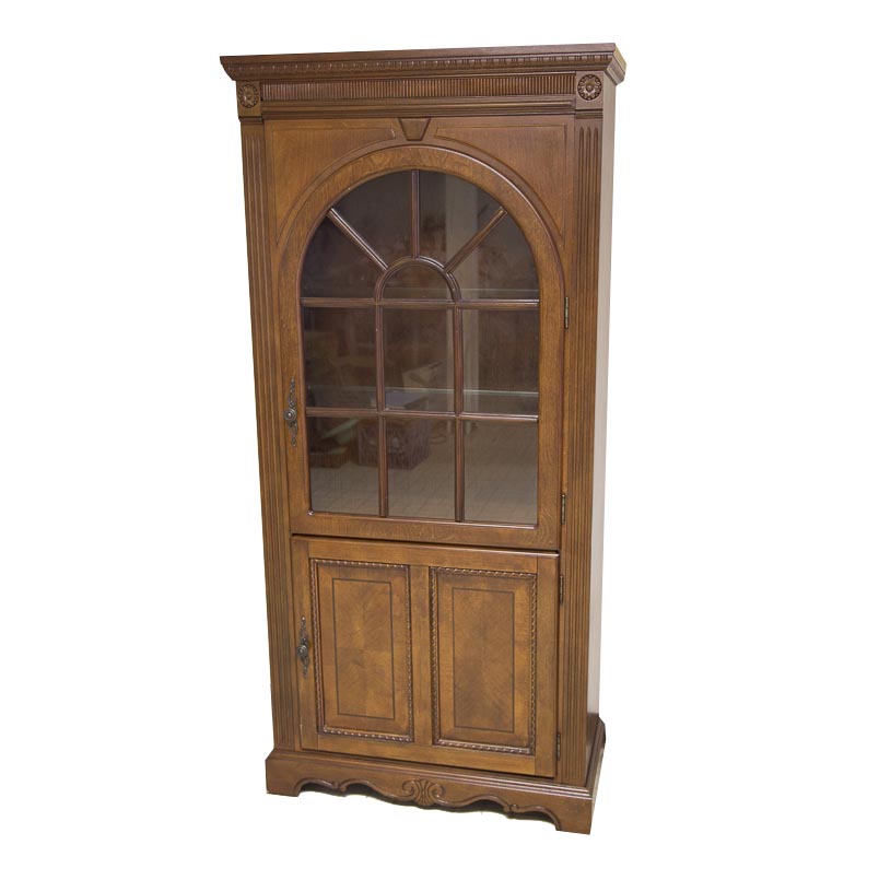 Oak Veneer Lighted Display Cabinet