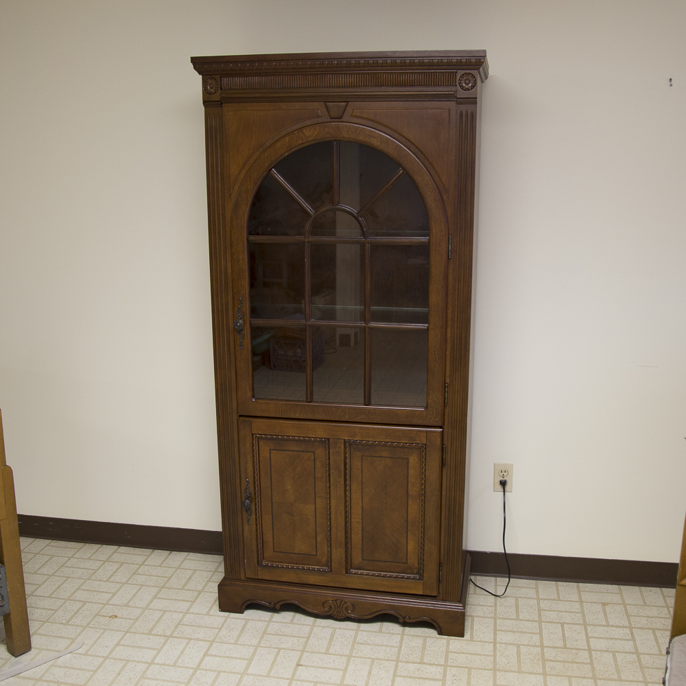 Oak Veneer Lighted Display Cabinet