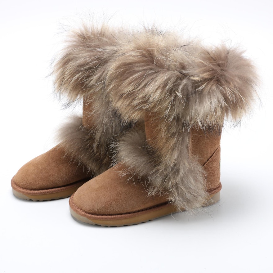 Women's Ugg Boots With Fox Fur Trim Size 6