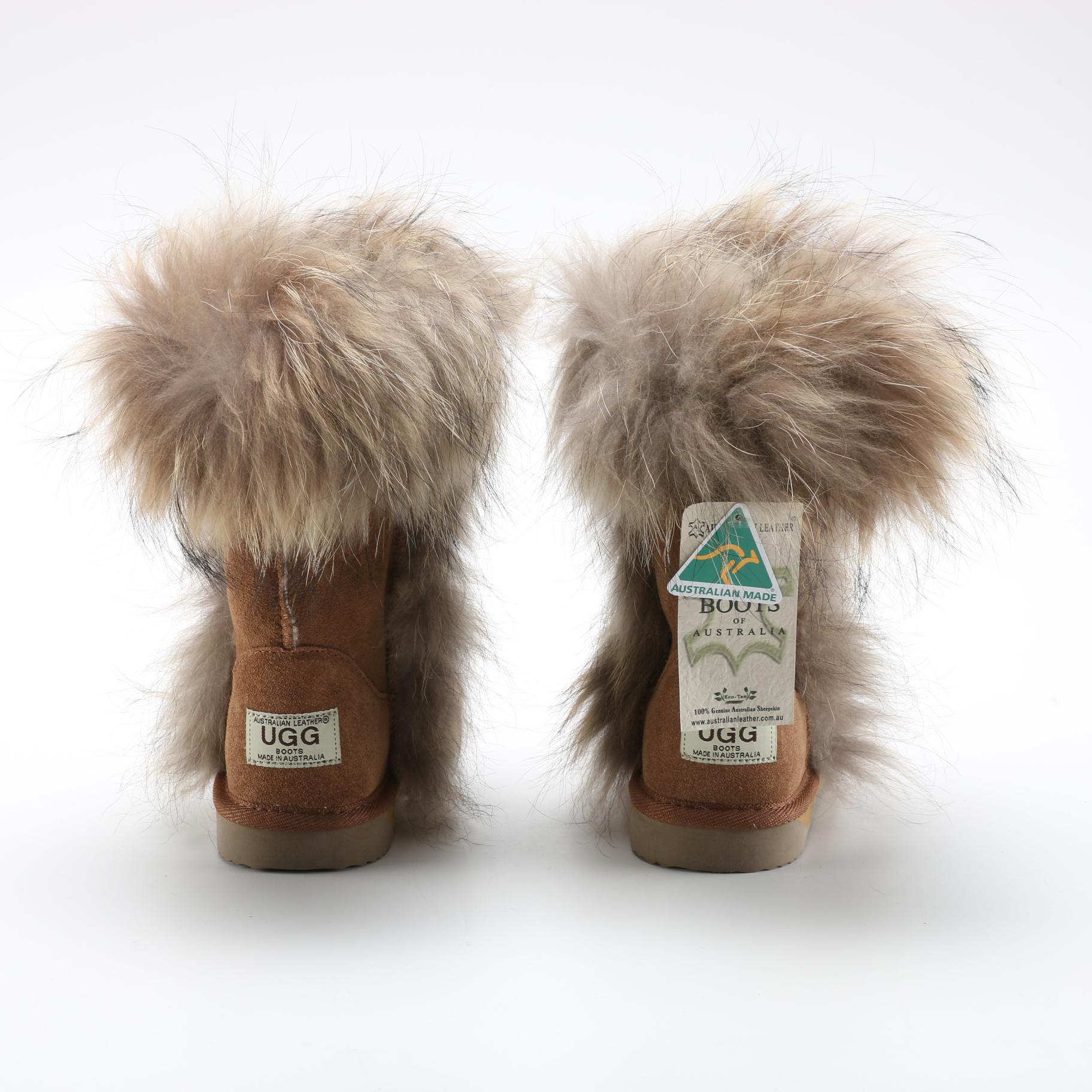 Women's Ugg Boots With Fox Fur Trim Size 6