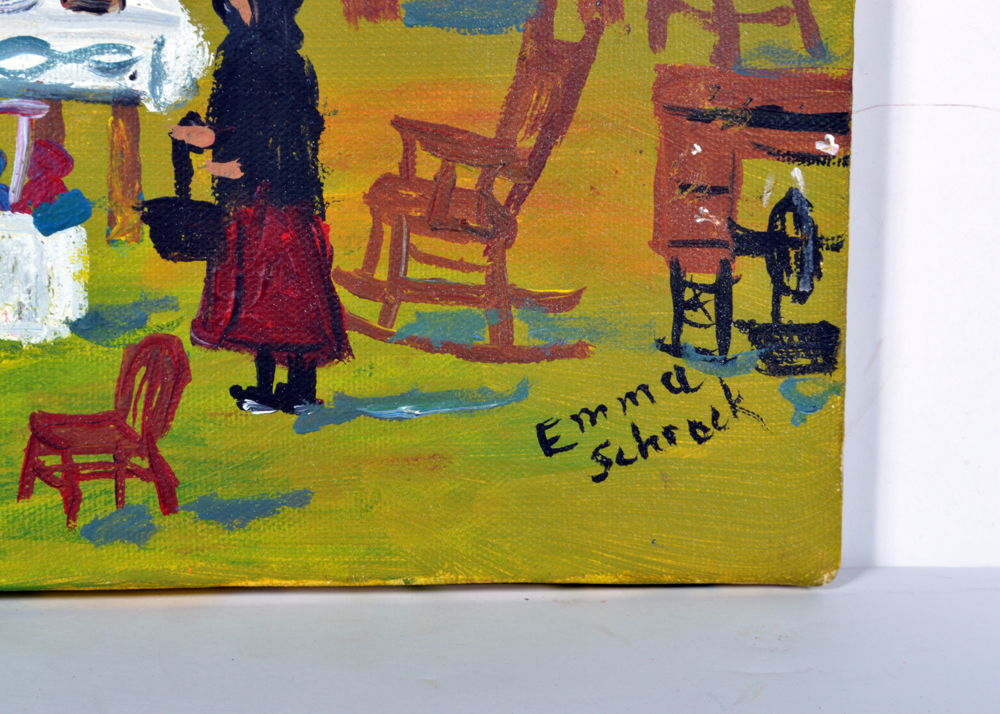 Emma Schrock Folk Art Style Painting of Shipshewana, Indiana