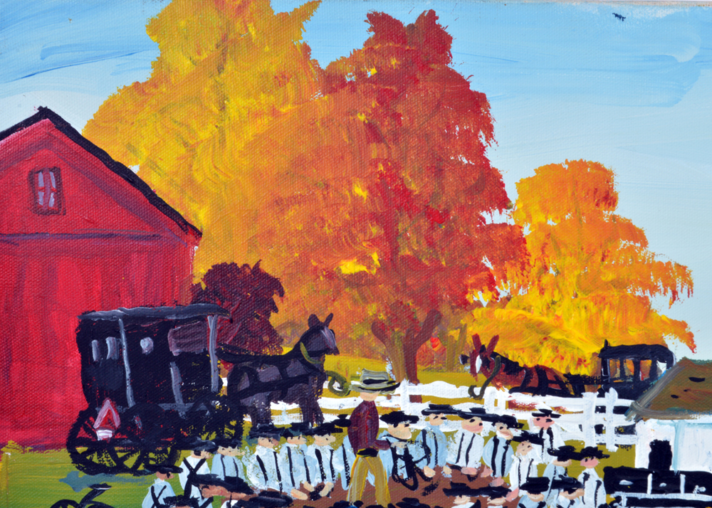 Emma Schrock Folk Art Style Painting of Shipshewana, Indiana