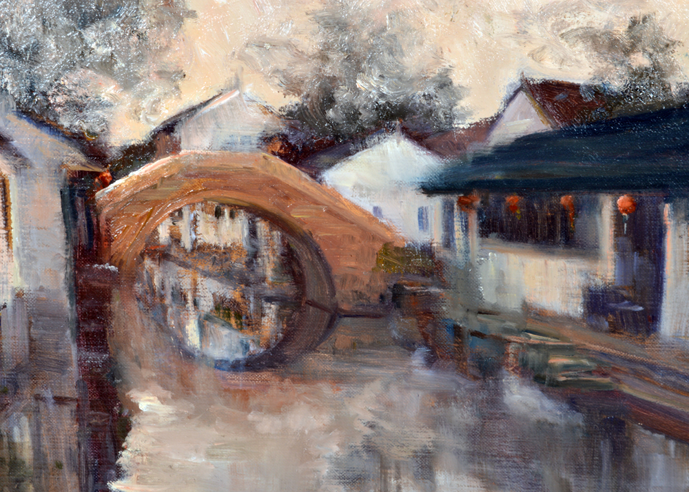 Diane Lyon Oil on Canvas of a Canal Scene