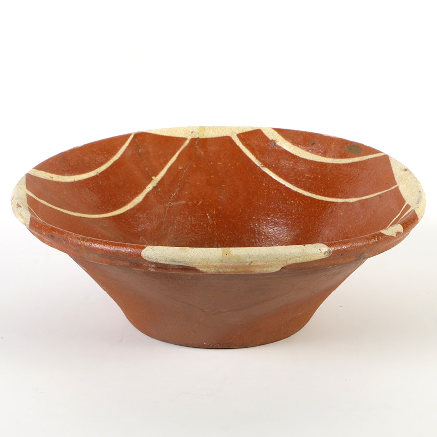 Antique Hand Thrown and Glazed Pennsylvania Redware Bowl