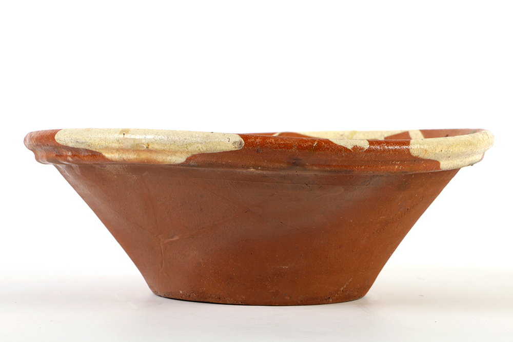 Antique Hand Thrown and Glazed Pennsylvania Redware Bowl