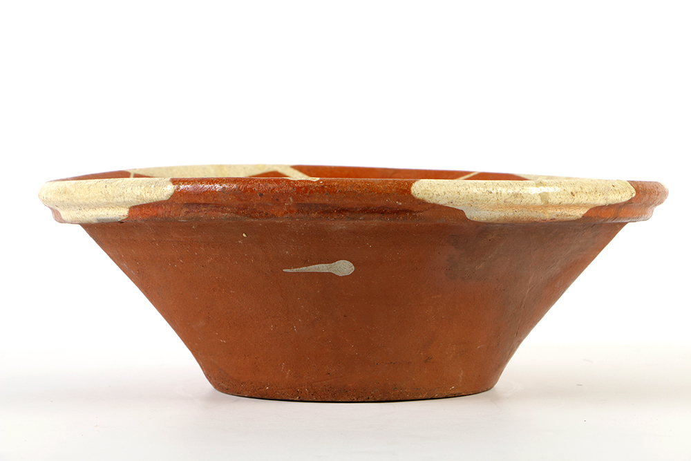 Antique Hand Thrown and Glazed Pennsylvania Redware Bowl