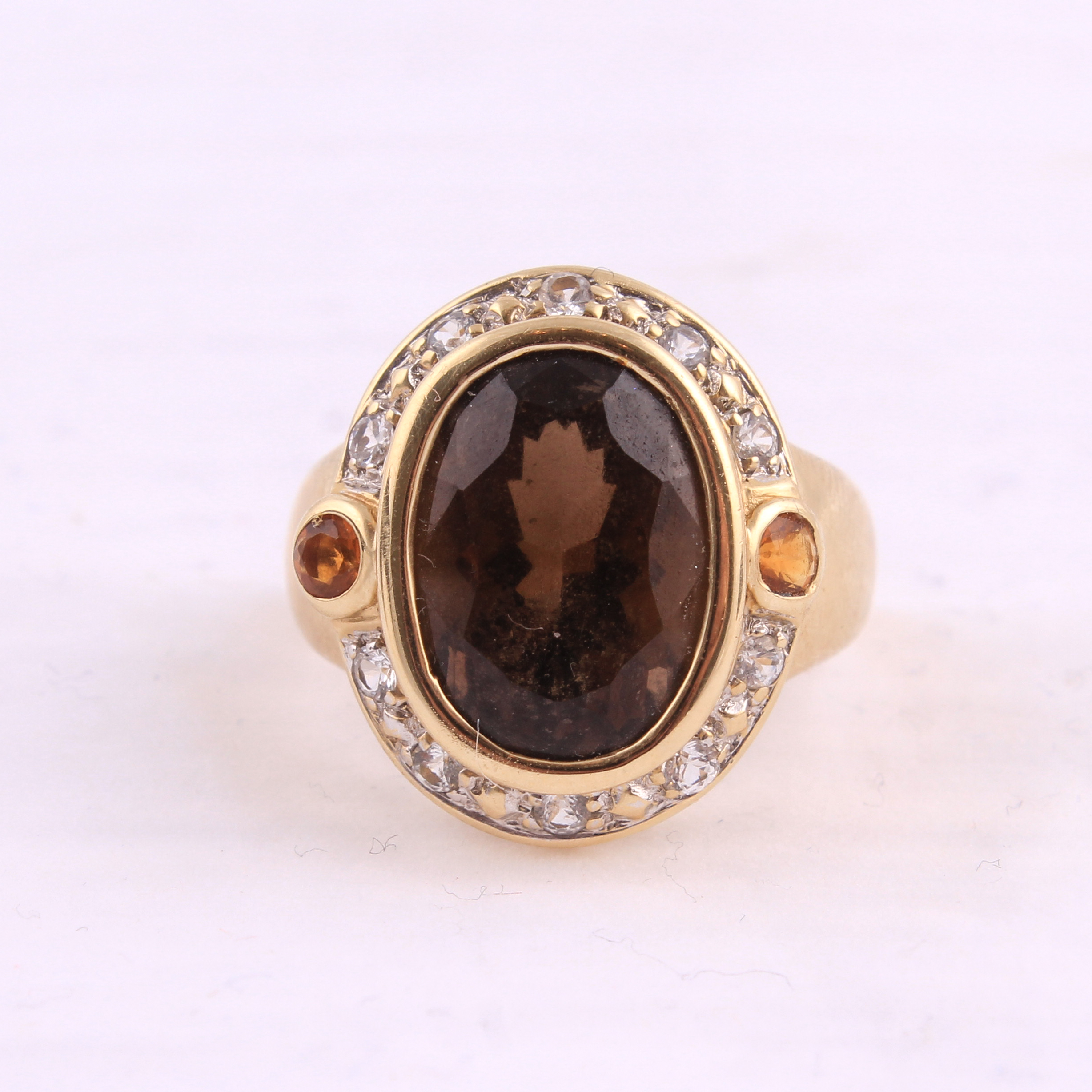 14K Smoky Quartz Citrine and Sapphire Cocktail Ring