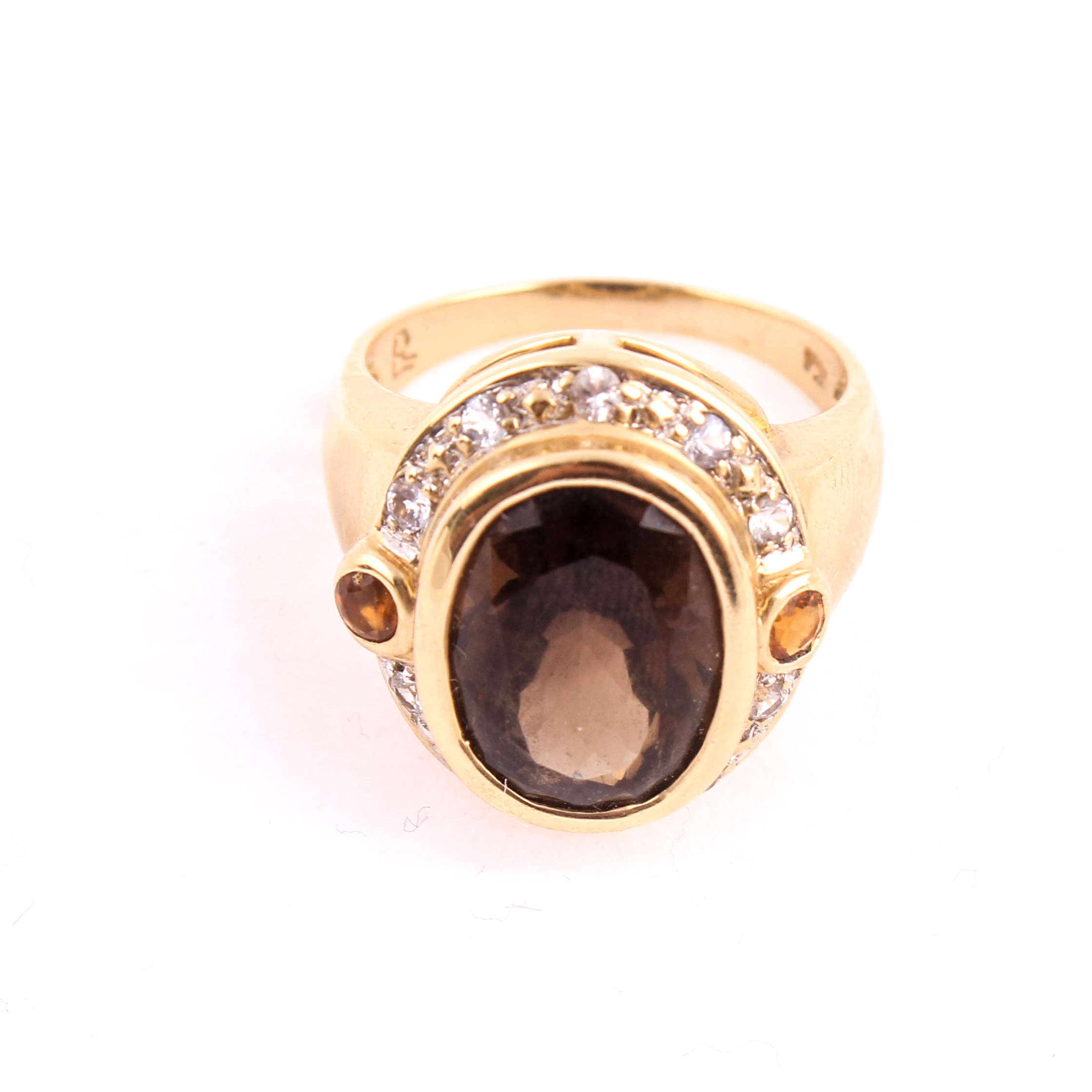14K Smoky Quartz Citrine and Sapphire Cocktail Ring