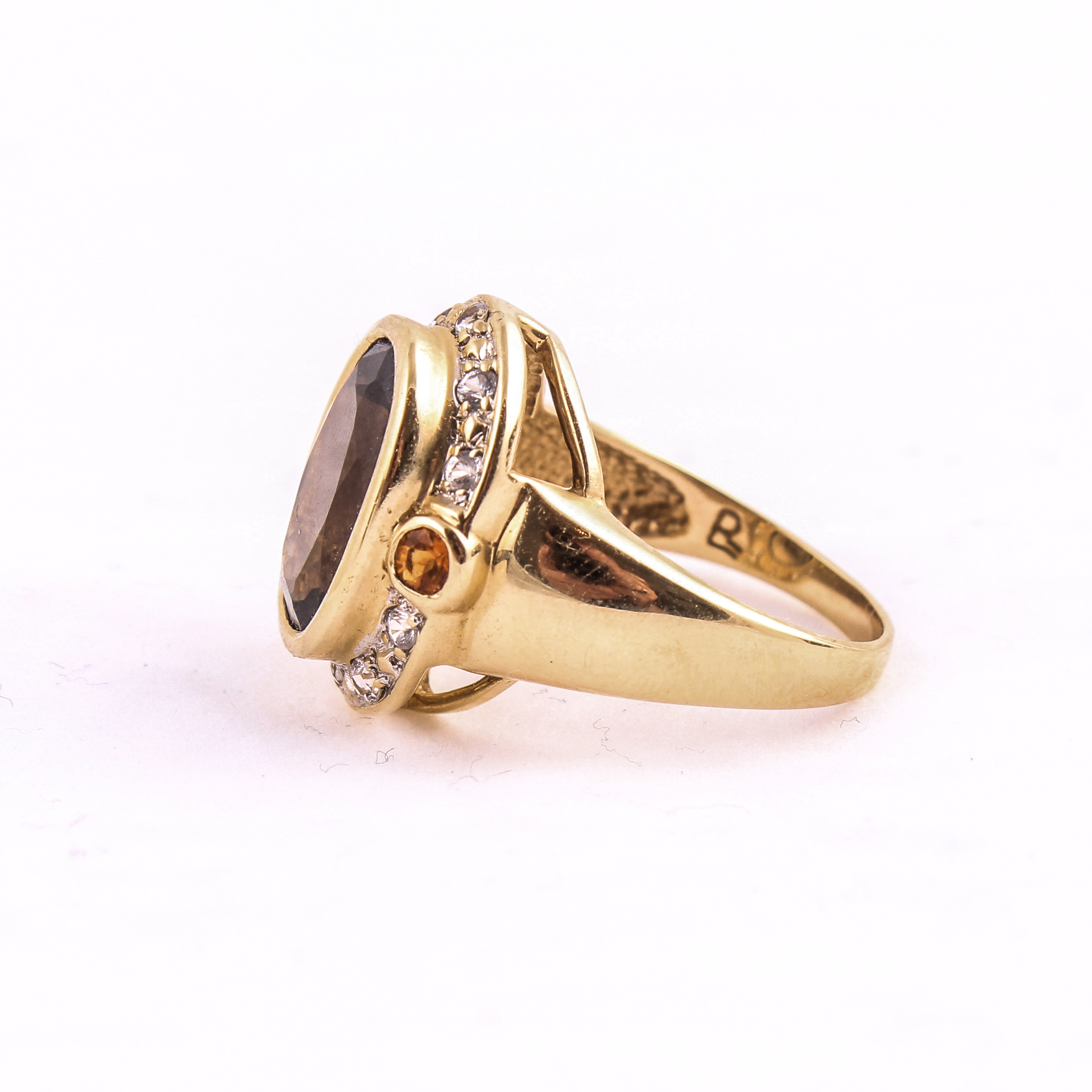 14K Smoky Quartz Citrine and Sapphire Cocktail Ring