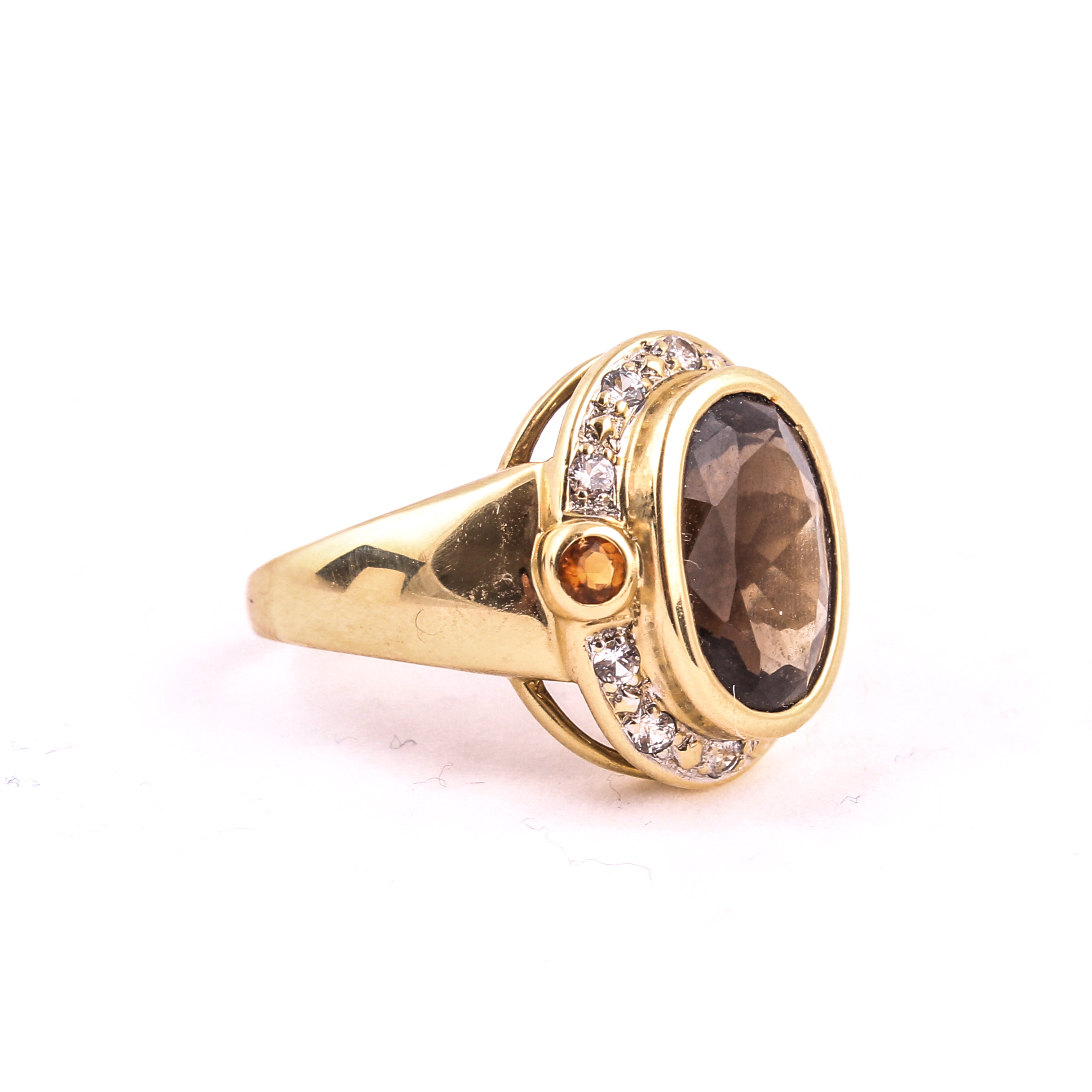 14K Smoky Quartz Citrine and Sapphire Cocktail Ring