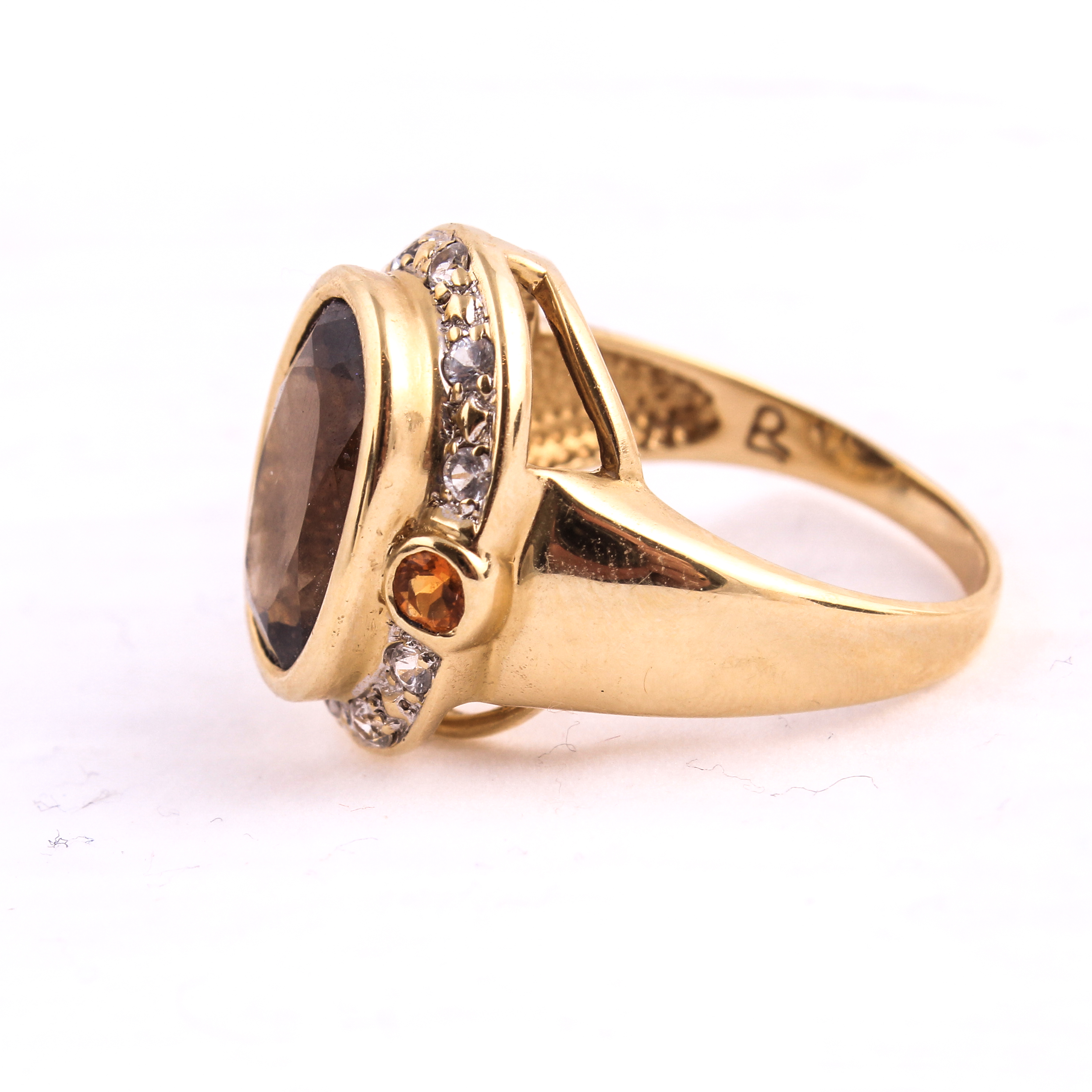 14K Smoky Quartz Citrine and Sapphire Cocktail Ring