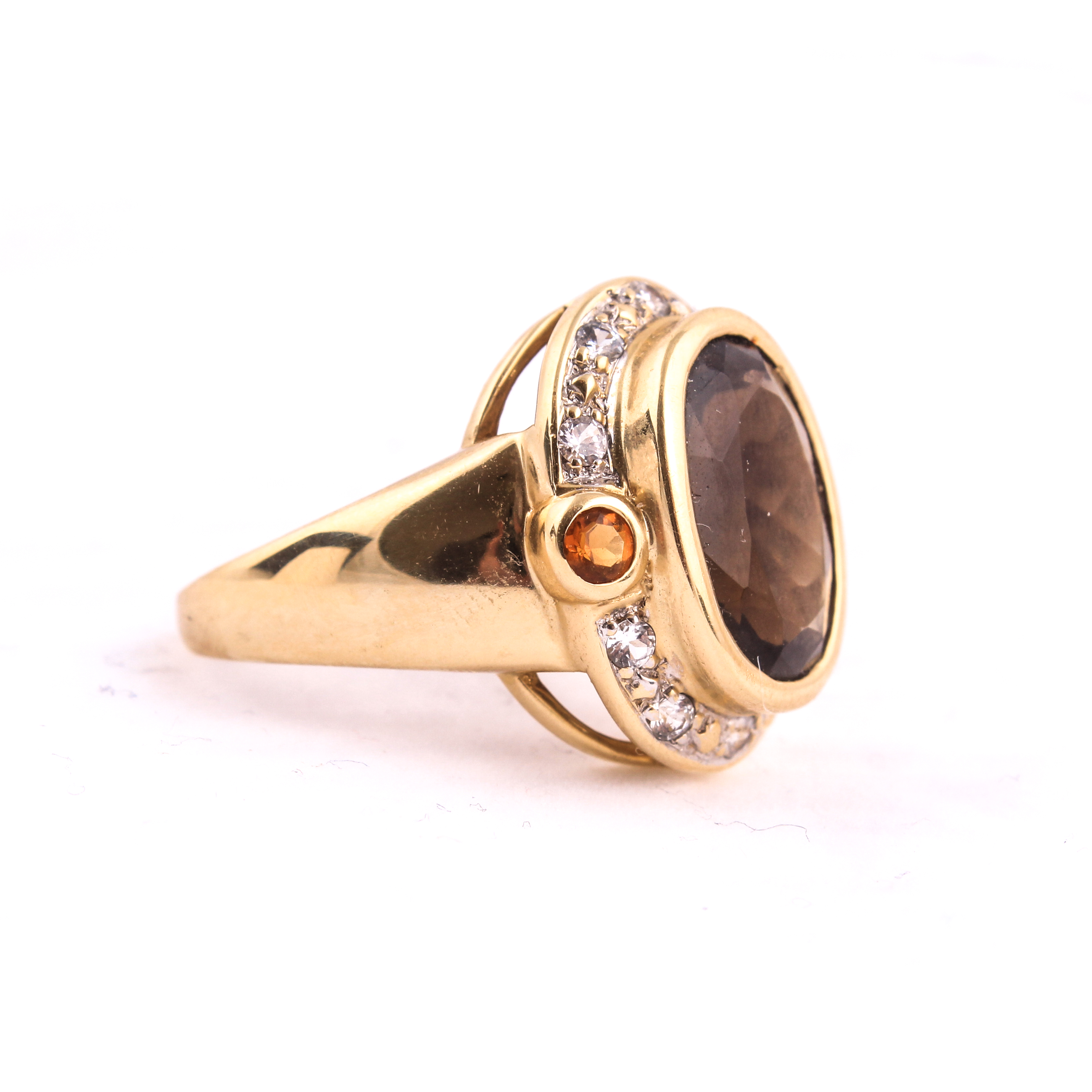14K Smoky Quartz Citrine and Sapphire Cocktail Ring